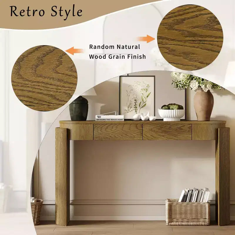 Oval-Top Console Table with Fluted Curved Legs & Dual Hidden Drawers