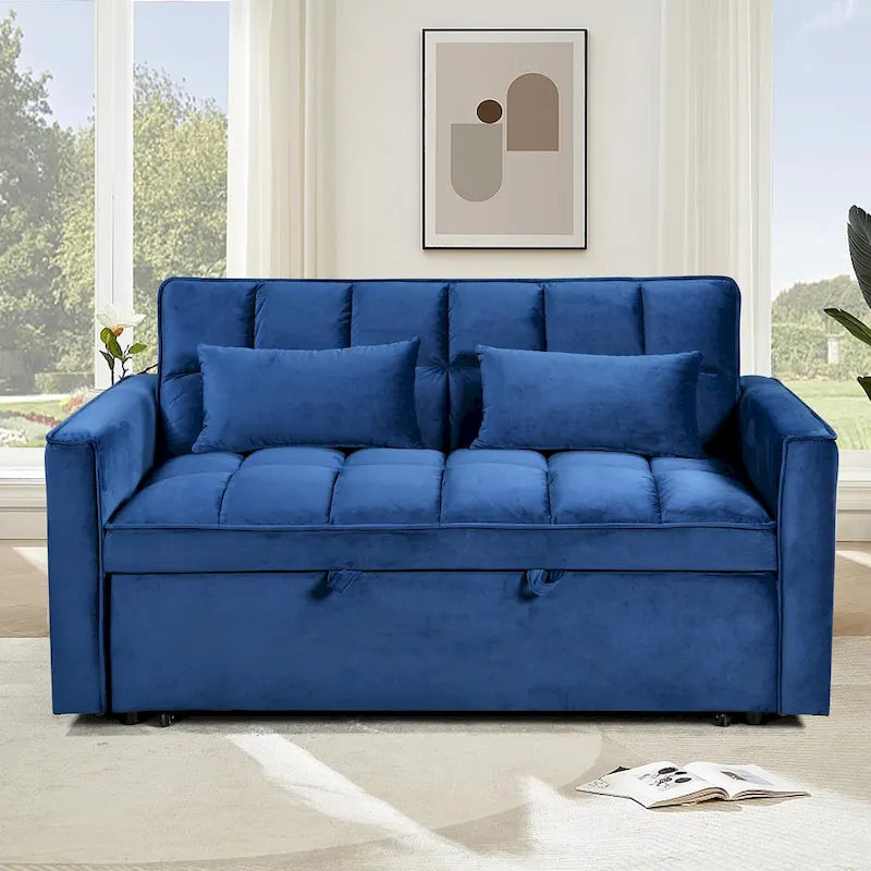 Modern Velvet Futon Loveseat with Reclining Backrest & Pockets, Seats 2 ??Dark Gray / Light Gray / Blue / Black