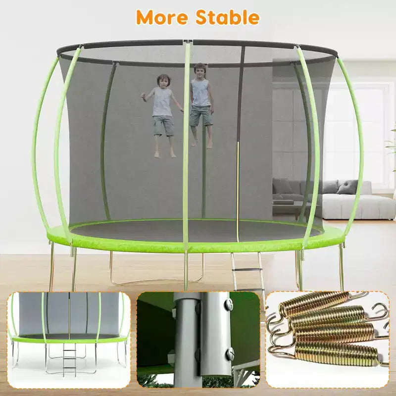 Outdoor Trampoline, 12FT Trampoline with Safety Enclosure - 440Lbs Capacity ASTM F2225-15 Certified No-Gap Net Rust-Resistant for Kids Adults