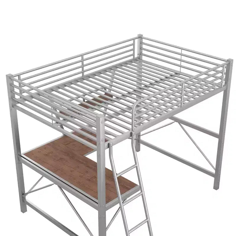 Metal Twin Size Loft Bed with Desk for Kids Teens, Hight Twin Loft Bed Frame with Small Shelf