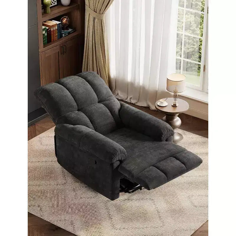 Oversized Swivel Rocker Recliner Chair, Overstuffed Chenille Upholstery, Padded Armrests, Infinite Recline, 350 lb Capacity, for Living Room