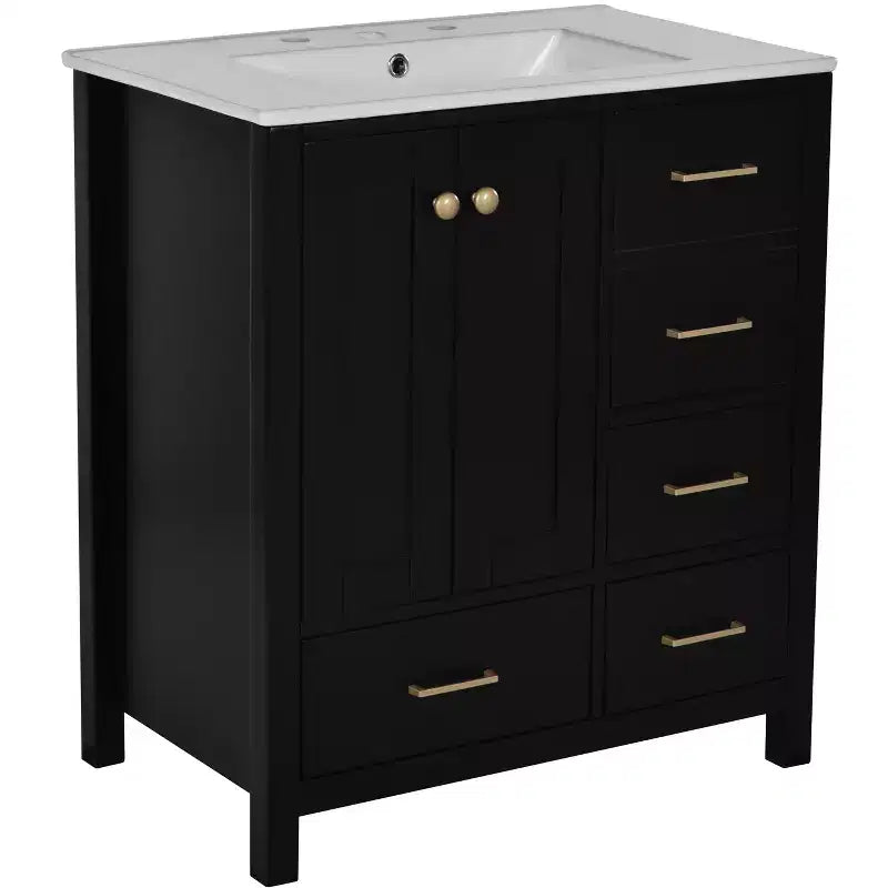 30-Inch Bathroom Vanity with Sink, Storage Drawers & Soft-Close Doors