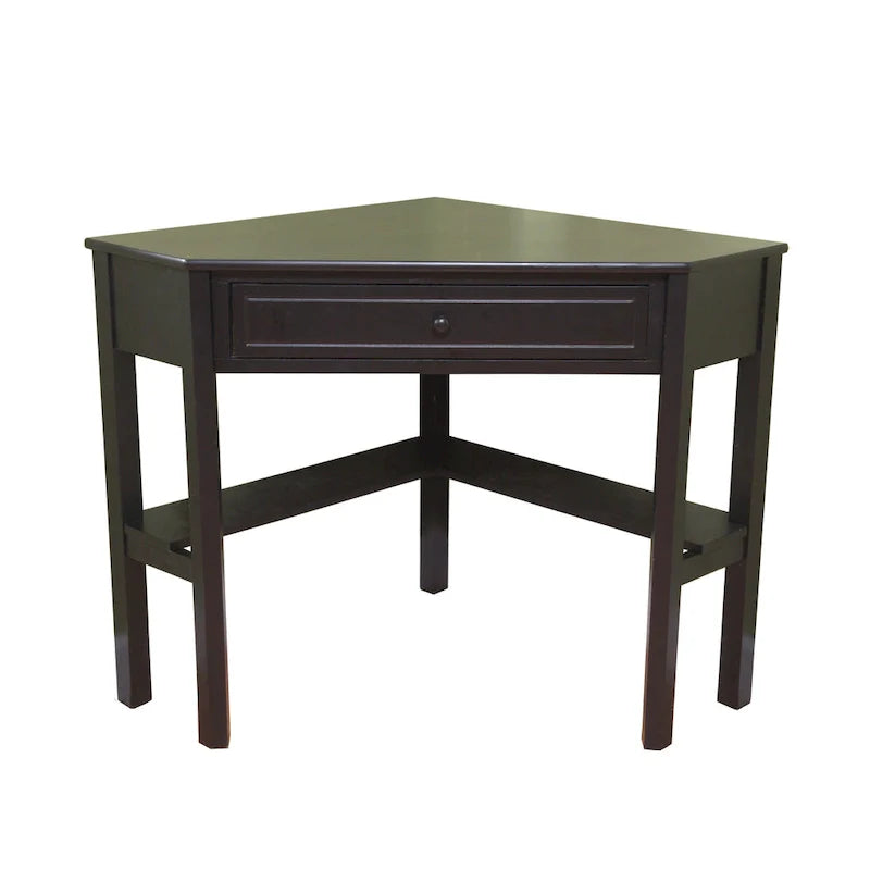 Corner Computer Desk with Drawer & Lower Shelf, Solid Wood & MDF, 42"W x 28"D x 30"H
