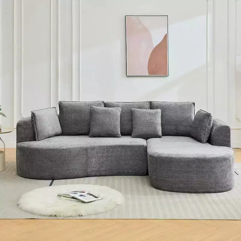 106'' Curved Modular Sectional Sofa with Chaise & Sleeper, Chenille Fabric, No Assembly for Living Room/Apartment/Bedroom