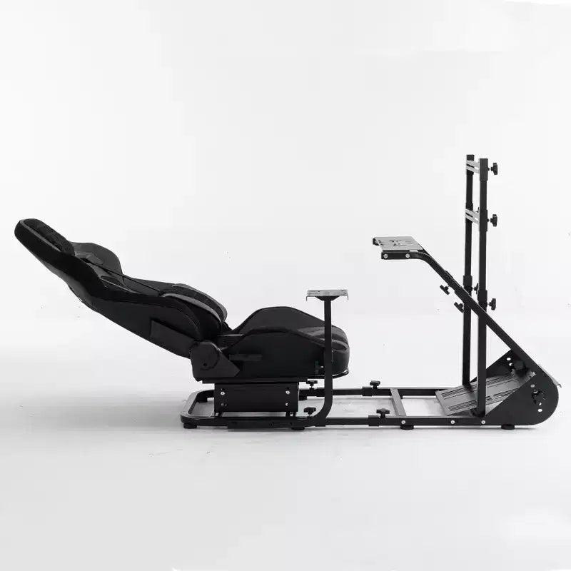 Black Steel Racing Wheel Cockpit Frame, Single Seat, Adjustable Simulator Rig