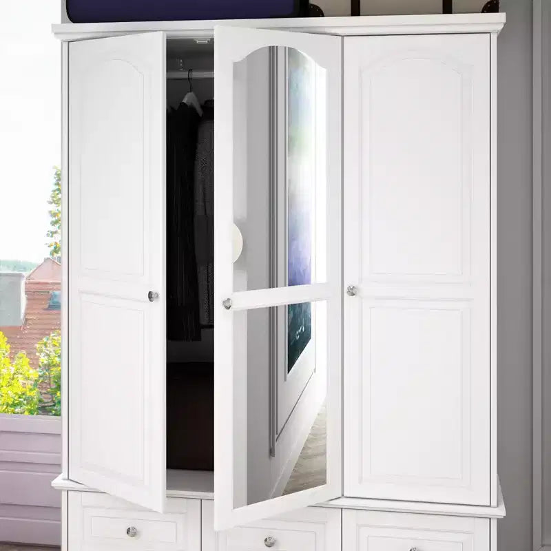 Wardrobe with Mirror 3 Doors 5 Drawers Classic Style