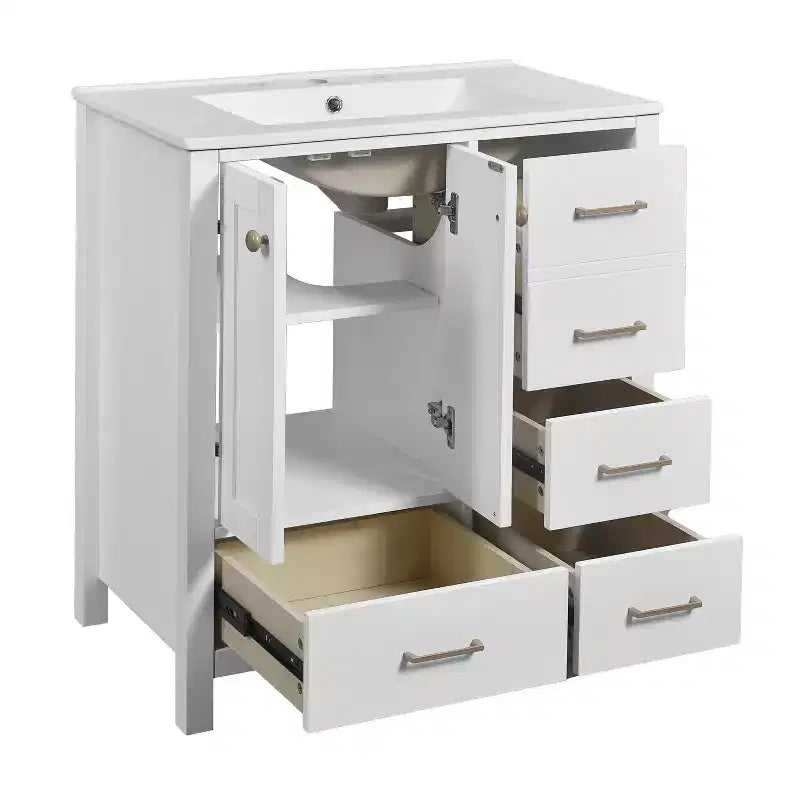 30-Inch Bathroom Vanity with Sink, Storage Drawers & Soft-Close Doors