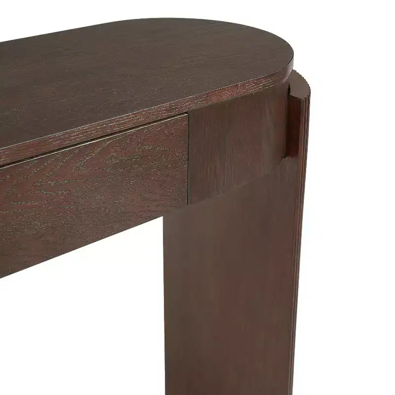 Oval-Top Console Table with Fluted Curved Legs & Dual Hidden Drawers