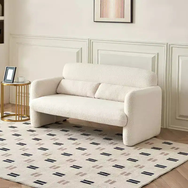 MAYEERTY Modern Lamb Fabric Loveseat Sofa Solid Wood Frame Toss Pillow Included