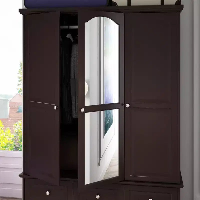 Wardrobe with Mirror 3 Doors 5 Drawers Classic Style