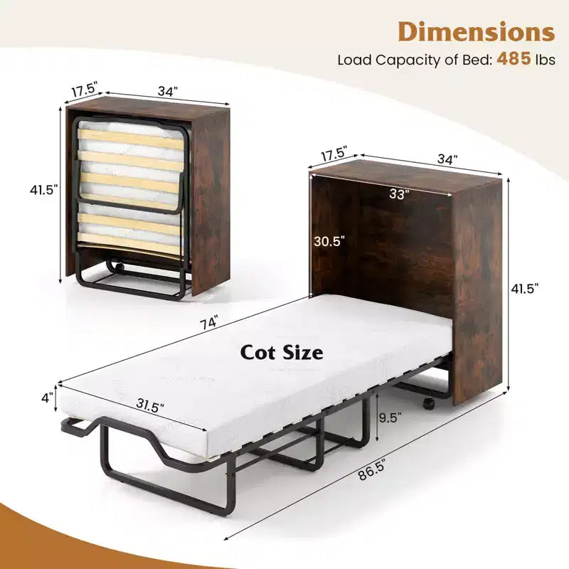 Costway Cot Size Murphy Bed with Storage Rolling Murphy Cabinet with Foldable Bed