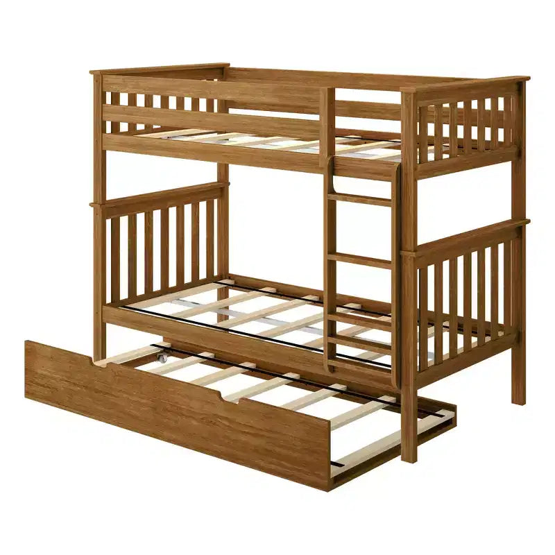 Twin over Twin Bunk Bed with Trundle, Solid Wood, Sleeps 3 – Blue / Espresso / Natural / Pecan / Walnut / White