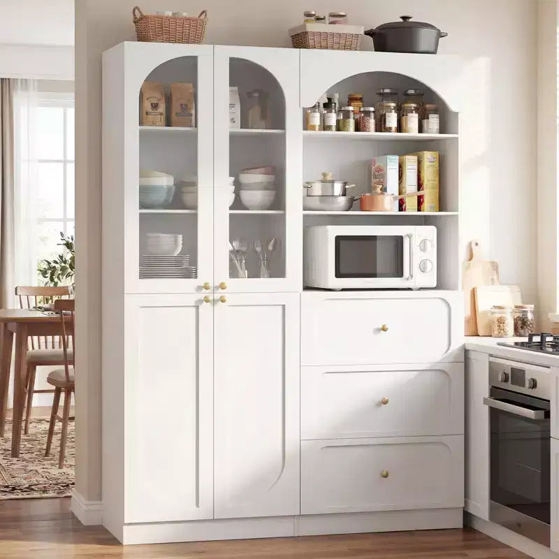 Besiost Combination Pantry cabinet with doors, Set of 2 bookcase with glass doors and shelves