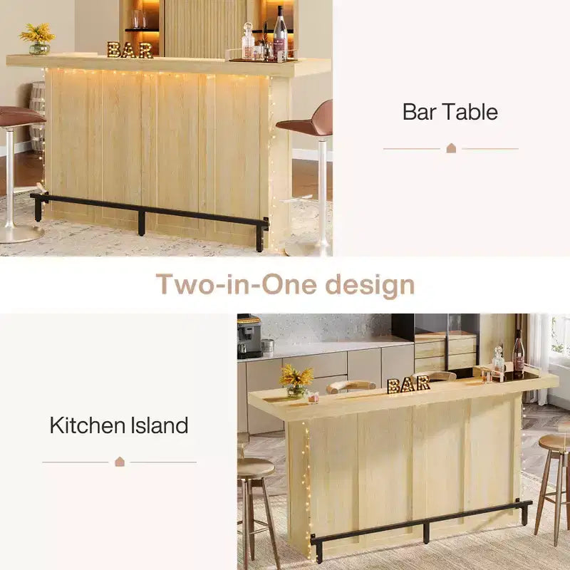 Lantine 70.9-Inch Modern 4-Tier Bar Table Home Bar Cabinet with Glass Holder and Black Footrest
