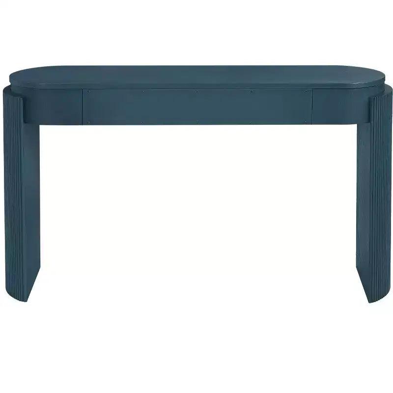 Oval-Top Console Table with Fluted Curved Legs & Dual Hidden Drawers
