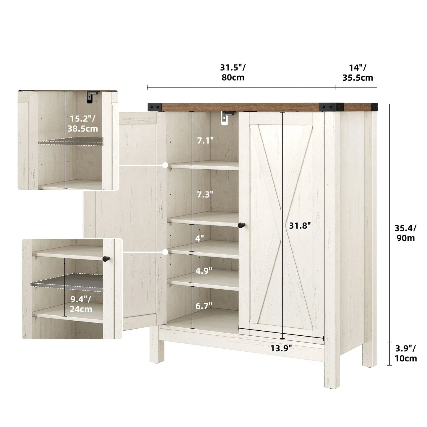 Moasis 5-tier 20 Pair Shoe Storage Cabinet with Double Doors for Entryway