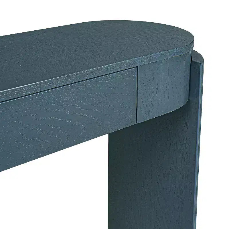 Oval-Top Console Table with Fluted Curved Legs & Dual Hidden Drawers