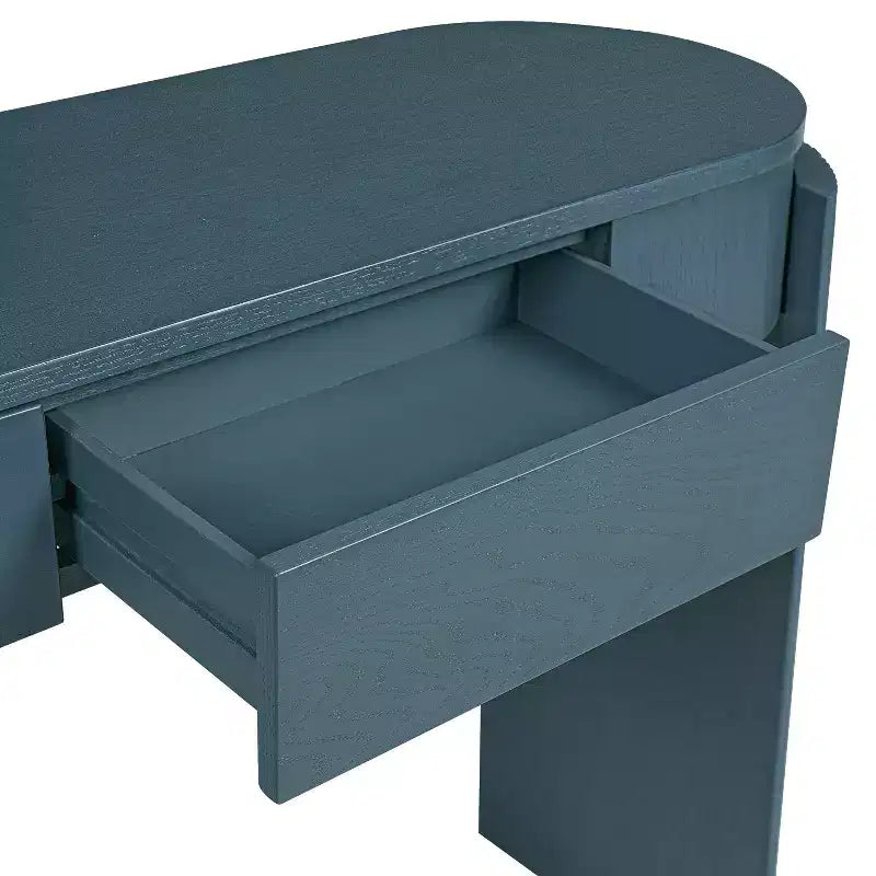 Oval-Top Console Table with Fluted Curved Legs & Dual Hidden Drawers