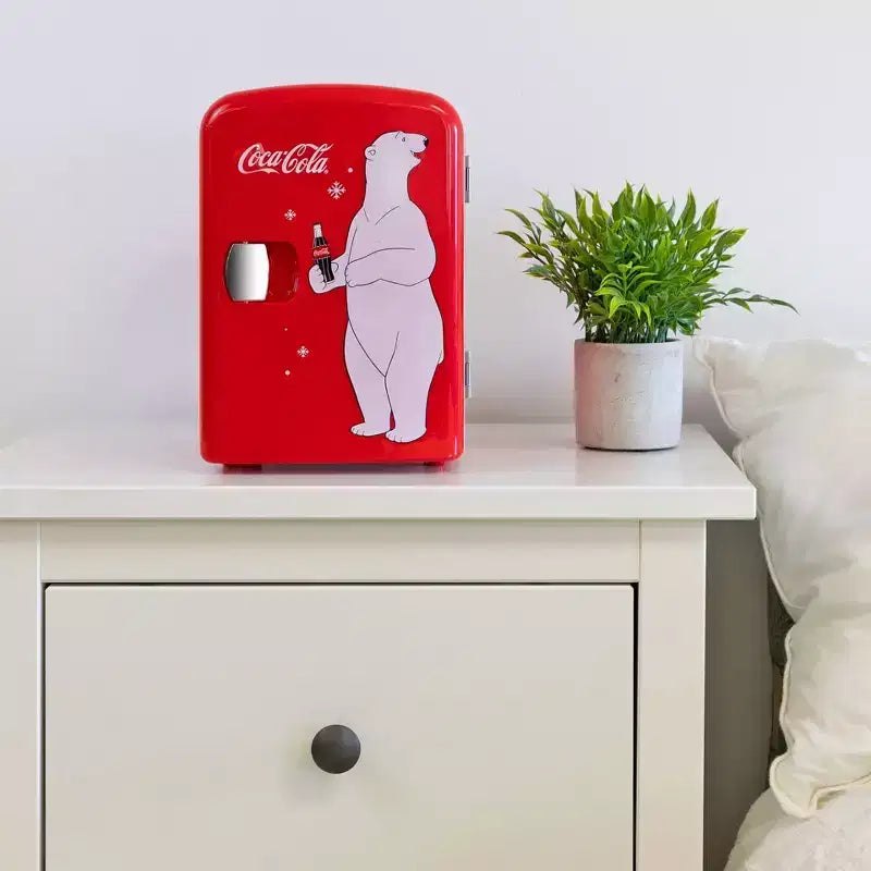 Coca-Cola Polar Bear 4L Cooler/Warmer 12V DC 110V AC Mini Fridge - Red: Thermoelectric Dorm Refrigerator, 6 Can Capacity