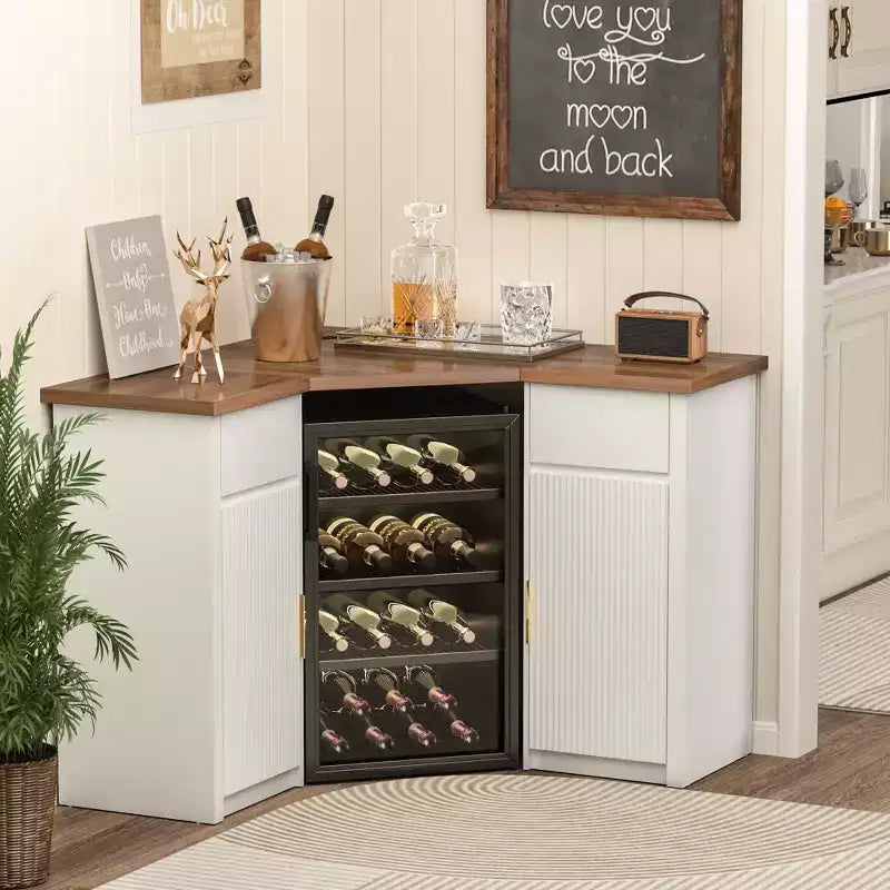 GDLF Corner Bar Cabinet with Fridge Space, Corner Coffee Bar Station for Home