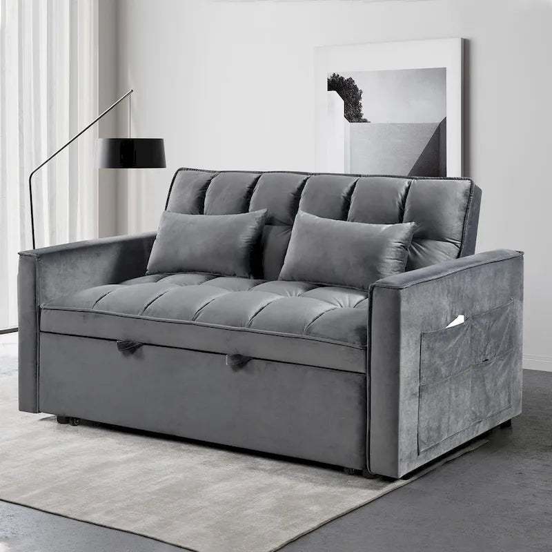 Modern Velvet Futon Loveseat with Reclining Backrest & Pockets, Seats 2 ??Dark Gray / Light Gray / Blue / Black