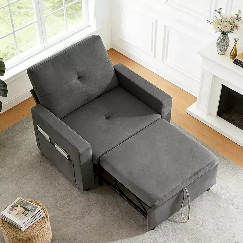 42.5" 3-in-1 Convertible Sleeper Chair Bed with Adjustable Backrest and Side Pockets