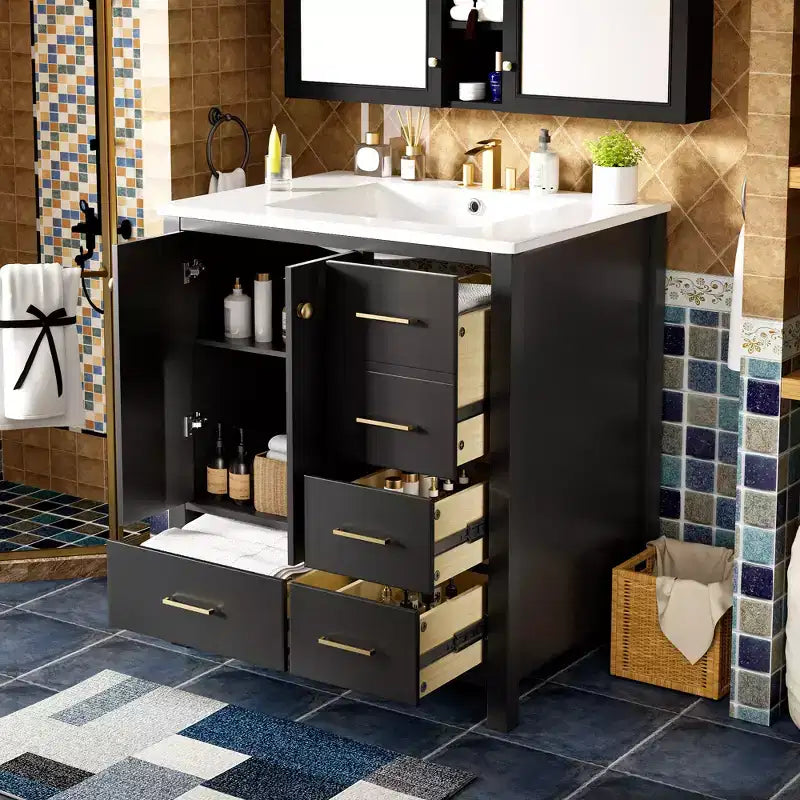 30-Inch Bathroom Vanity with Sink, Storage Drawers & Soft-Close Doors