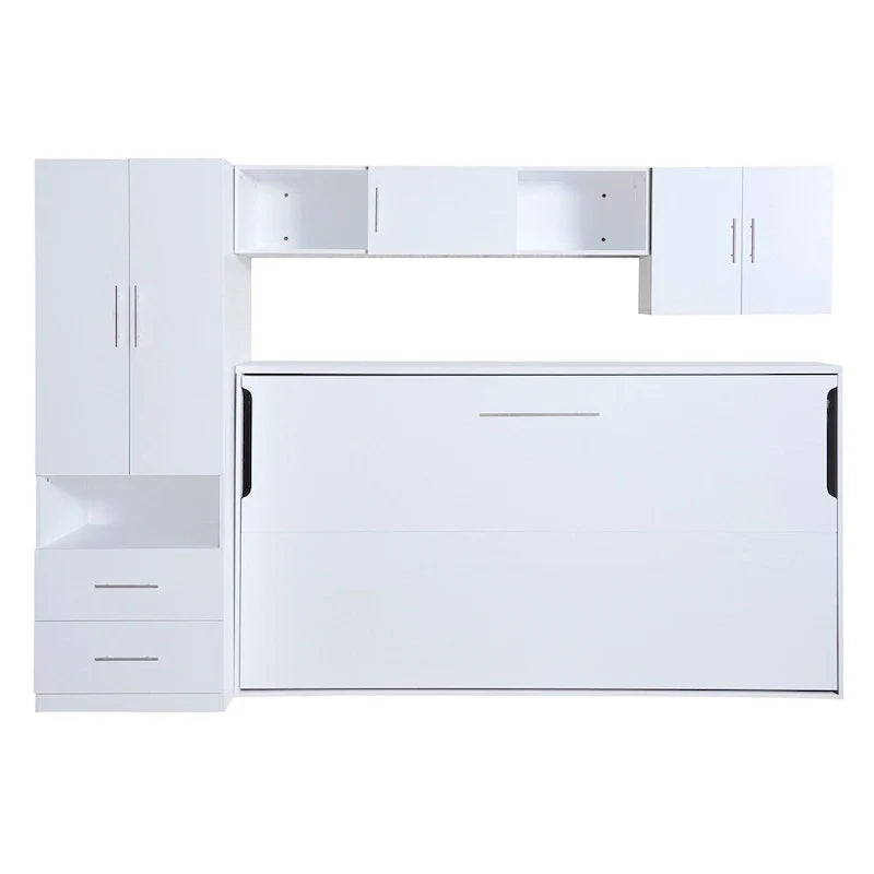 Twin Size Murphy Bed with Open Shelves and Storage Drawers