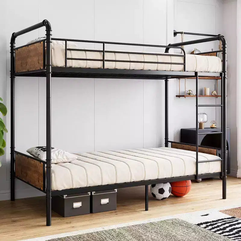 Twin Bunk Bed, Heavy Duty Industrial Metal Bunkbeds with Safety Guard Rails, Convertible to Two Beds