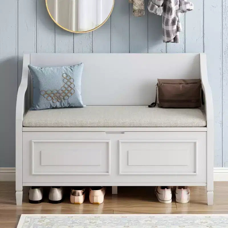 GDFStudio Fanny Entryway Multifunctional Storage Bench with Upholstered Seat and Safety Hinge