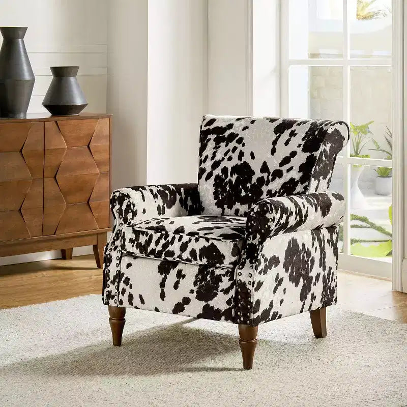 Traditional Wooden Upholstered Floral Armchair with Wingback and Nailhead Trim