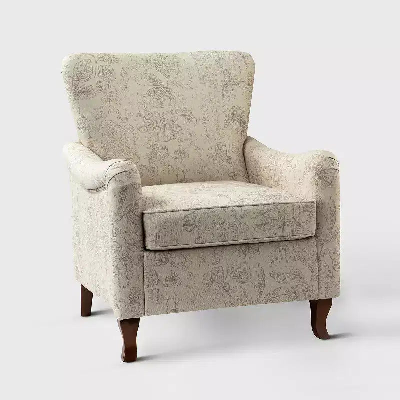 Vincent Wooden Upholstered Armchair with Fabric Pattern and Wingback Design for Bedroom| ART OF LIVING DESIGNS