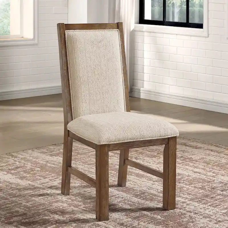 Rustic Oak & Beige 7-Piece Expandable Dining Table Set (Seats 6)