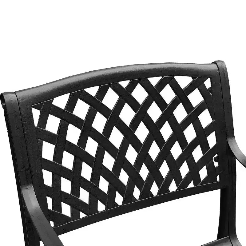 9pc Outdoor Dining Set with 84" Modern Ornate Mesh Aluminum Large Rectangular Table & Modern Chairs - Black - Oakland Living