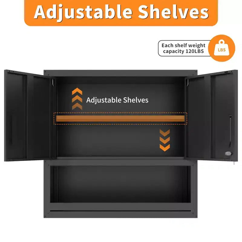 VIYET 30H Wall-Mounted Steel Cabinet - Locking Doors + Open Drawer + Adjustable Shelf, Cold-Rolled Steel, Garage/Office/Warehouse/Home/School