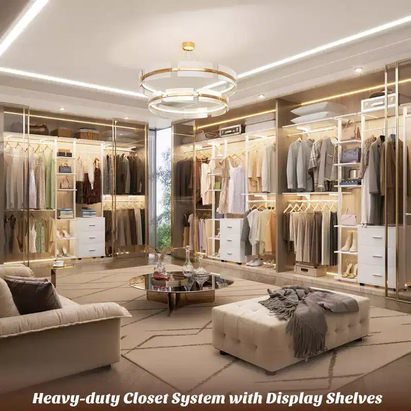 Closet Organizer System with Tower Shelving & 3 Drawers, 96"x80", 1200 lbs Capacity