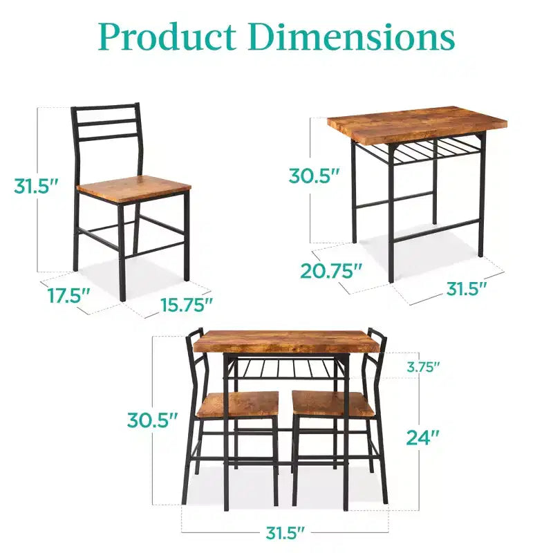 Best Choice Products 3-Piece Modern Dining Set, Square Table & Chairs Set w/ Steel Frame, Built-In Storage Rack
