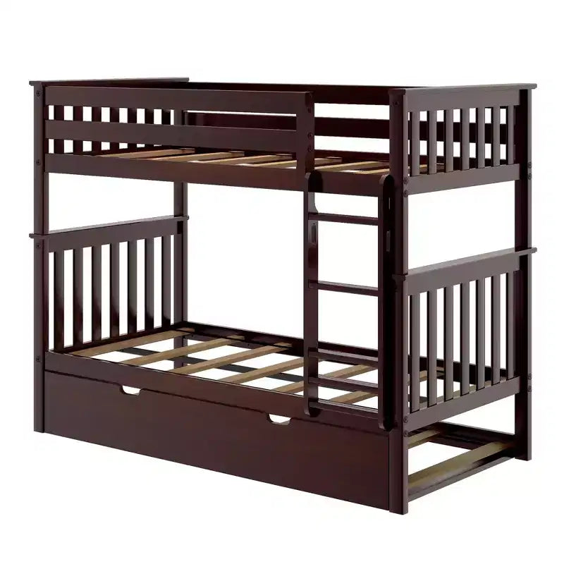 Twin over Twin Bunk Bed with Trundle, Solid Wood, Sleeps 3 – Blue / Espresso / Natural / Pecan / Walnut / White