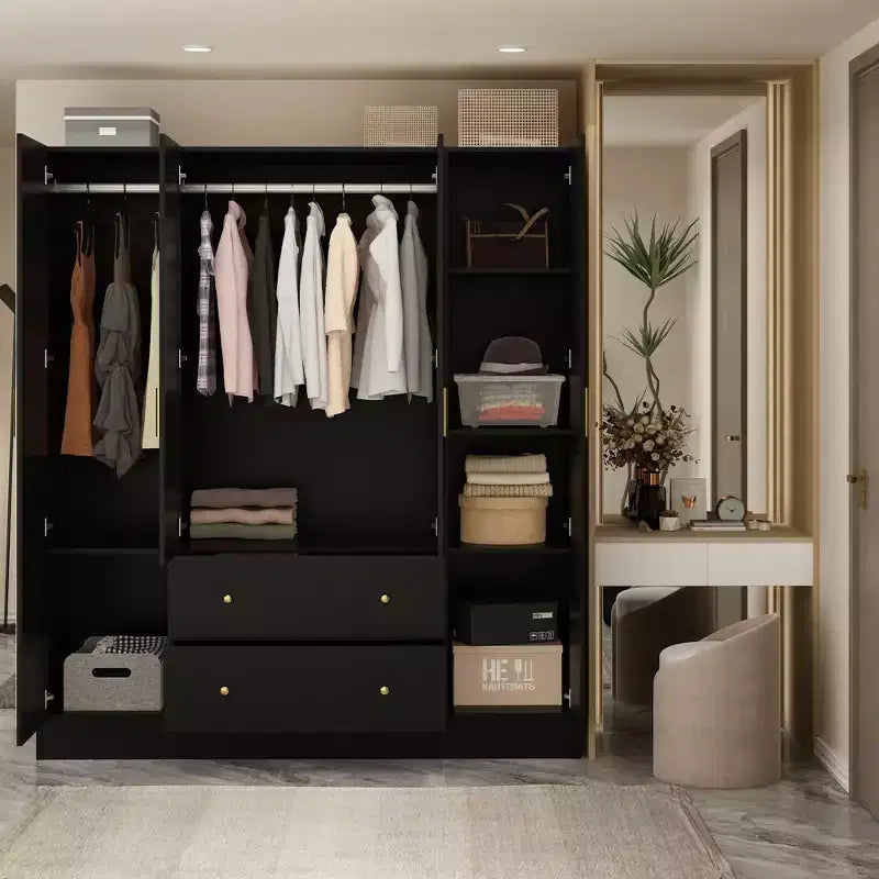 Modern Wardrobe with Mirror Closet Organization Armoire: Sturdy Rails, Smooth Drawers Practical & Stylish