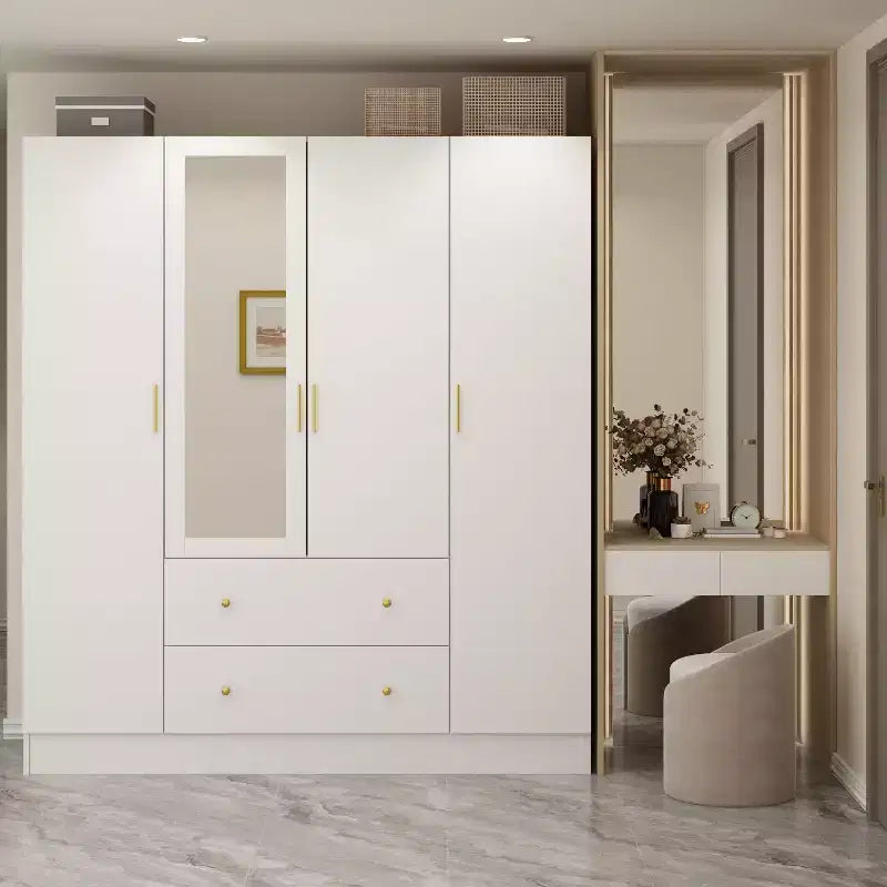 Modern Wardrobe with Mirror Closet Organization Armoire: Sturdy Rails, Smooth Drawers Practical & Stylish