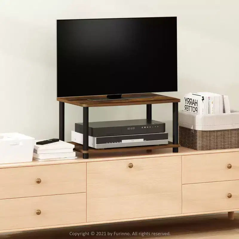 2-Tier Elevated TV Stand with Open Storage Shelves