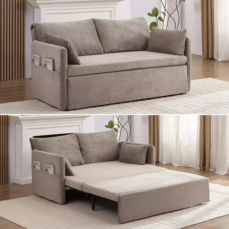 Convertible Sofa Bed with Adjustable Backrest, Bubble Fleece