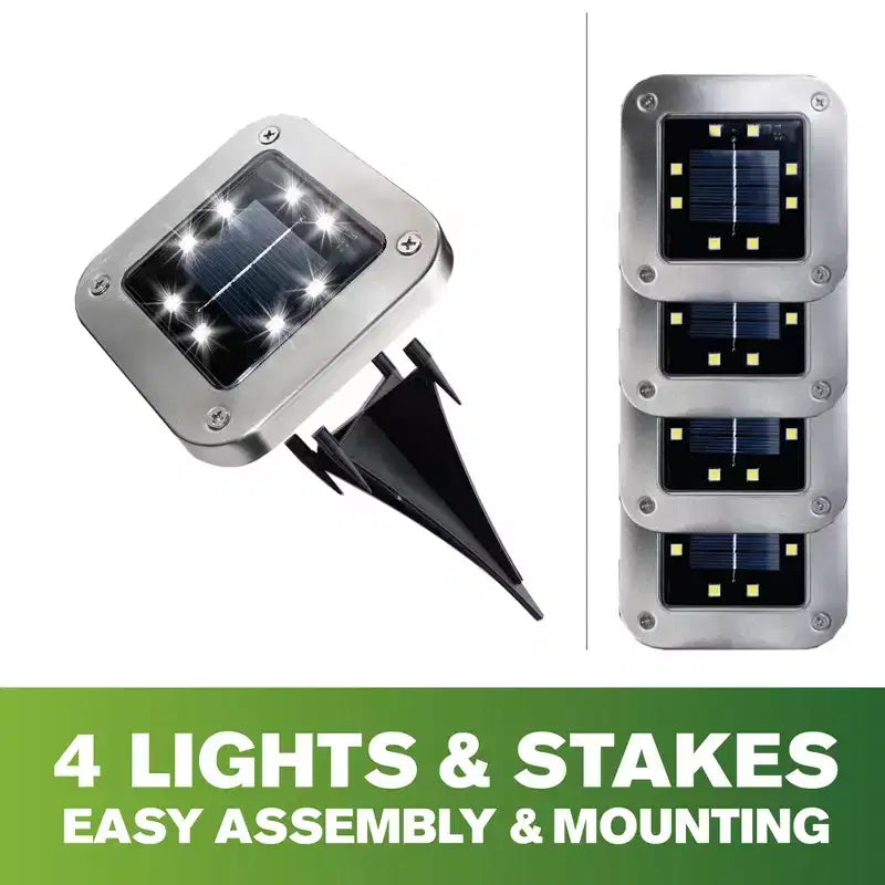 Bell + Howell 8 LED Square Solar Powered Outdoor Disk Lights - Walkway Lights, Waterproof, Auto On/Off