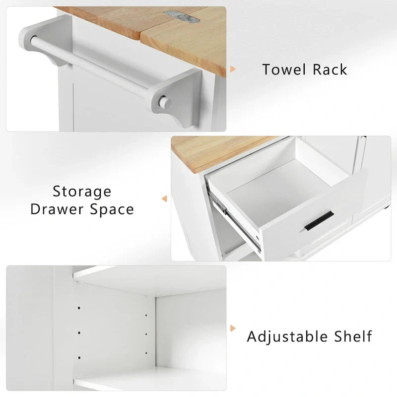 Rolling Kitchen Island w/ Foldable Counter Top,Towel Rack and Drawer