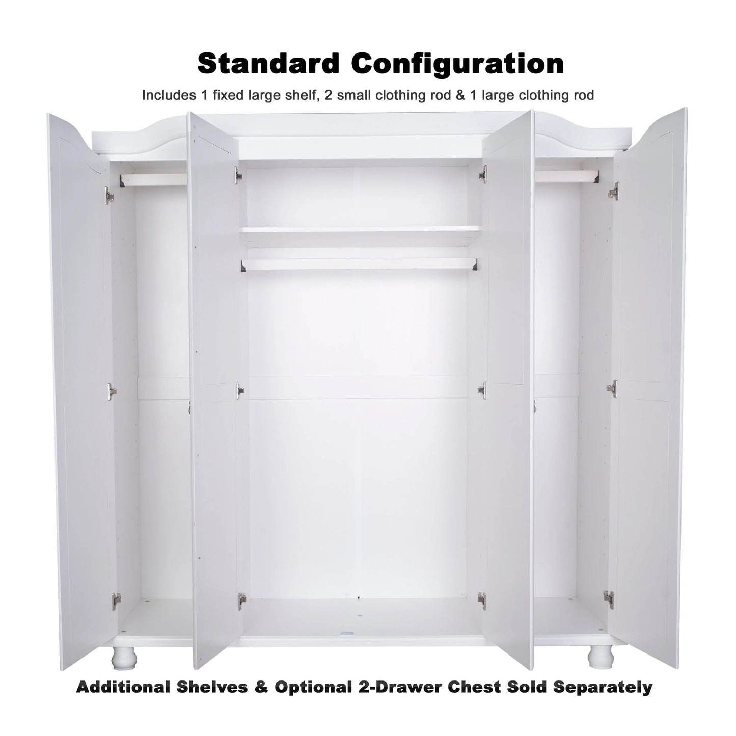 Palace Imports 100% Solid Wood Kyle 4-Door Wardrobe Armoire with Solid Wood or Mirrored Doors