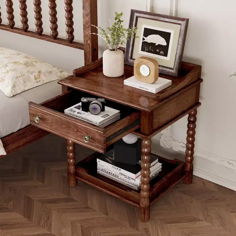 Mid-Century Modern Nightstand with Drawer and Open Shelf, Rustic Bedside Table with Storage for Bedroom or Living Room - Panipeachy
