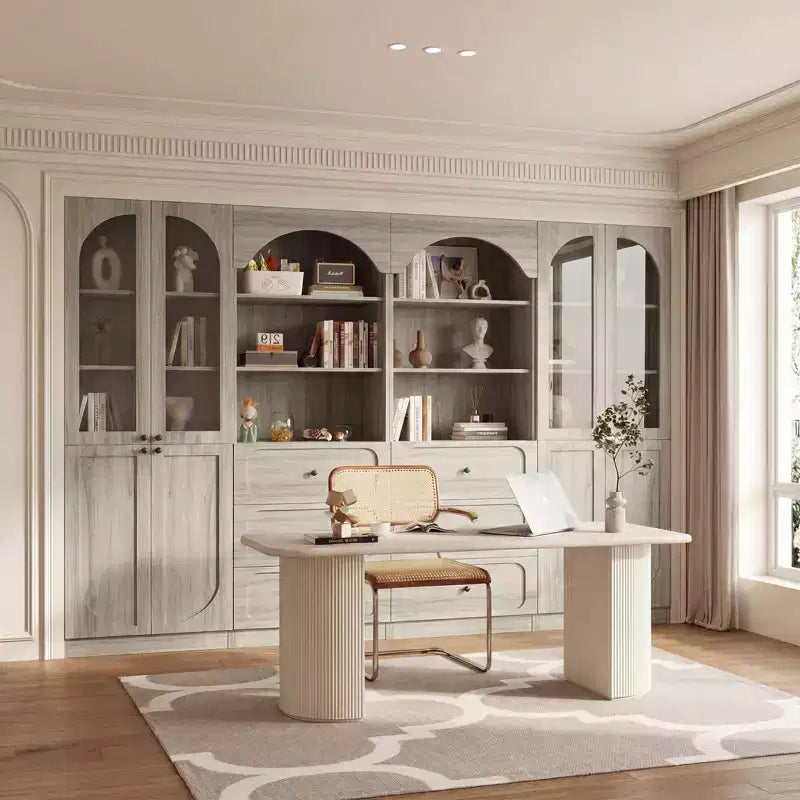 Besiost Combination Pantry cabinet with doors, Set of 2 bookcase with glass doors and shelves