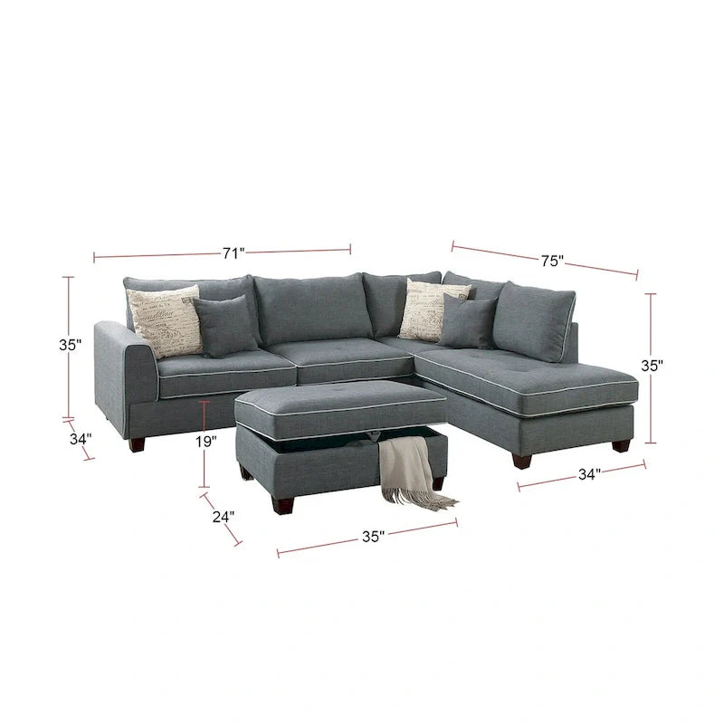 3 Piece Fabric Sectional Sofa