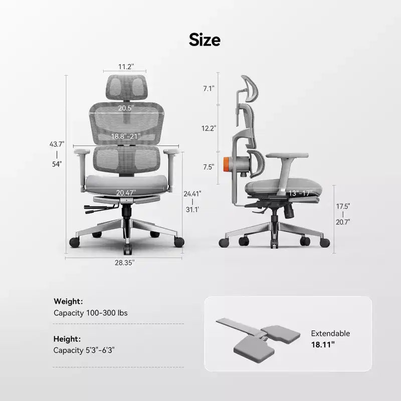 Ergonomic Office Chair with Footrest - 4D Armrest Recliner Chair - NT002+LAPD-GRAY