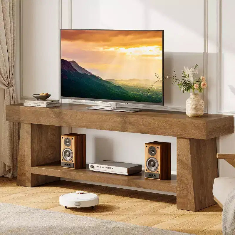 Lantine 63-Inch TV Stand for 55/60/65/70-Inch TVs, 2-Tier Wooden Entertainment Center, Media Console Table for Living Room, Bedroom